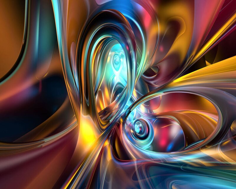 Colorful Abstract Swirls — Blue, Dynamic, Digital Art, Light, Reflection