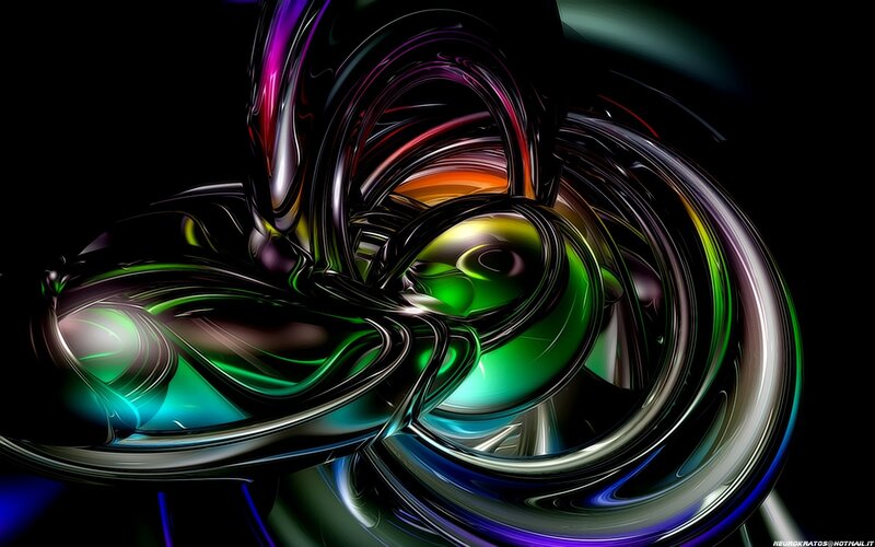 Colorful Abstract Swirls — Green, Dynamic, Digital Art, Light, Reflection