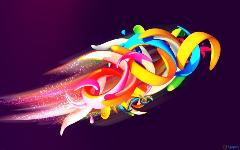 Colorful Abstract Swirls — Purple, Dynamic, Digital Art, Sparkles
