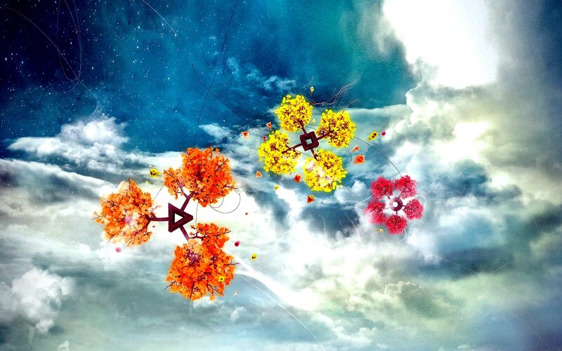 Colorful abstract trees in the sky