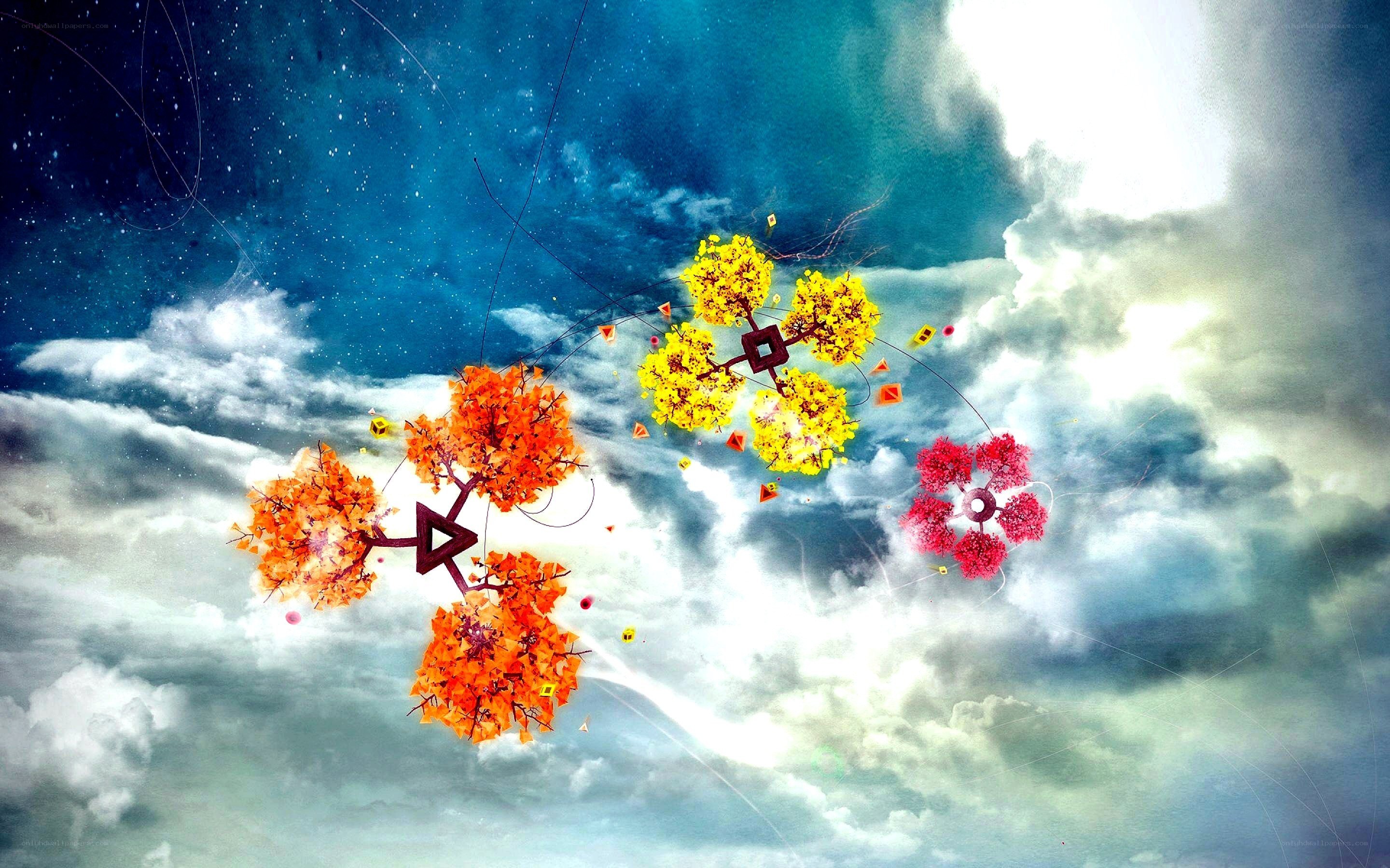 Colorful abstract trees in the sky