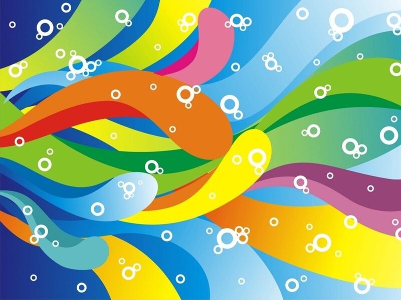 Colorful Abstract Waves — Blue, Vibrant, Bubbles, Yellow