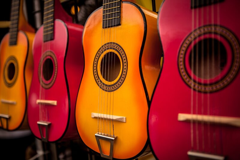 Colorful Acoustic Guitars — Orange, Vibrant