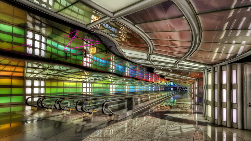 Colorful Airport Corridor — Green