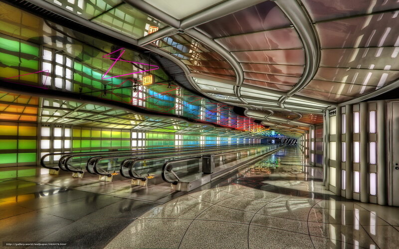 Colorful airport terminal hallway