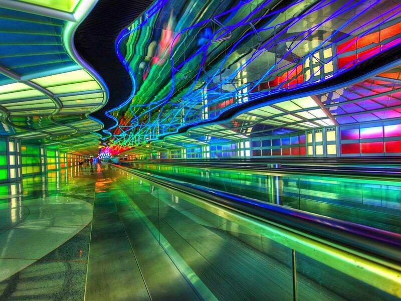 colorful airport tunnel