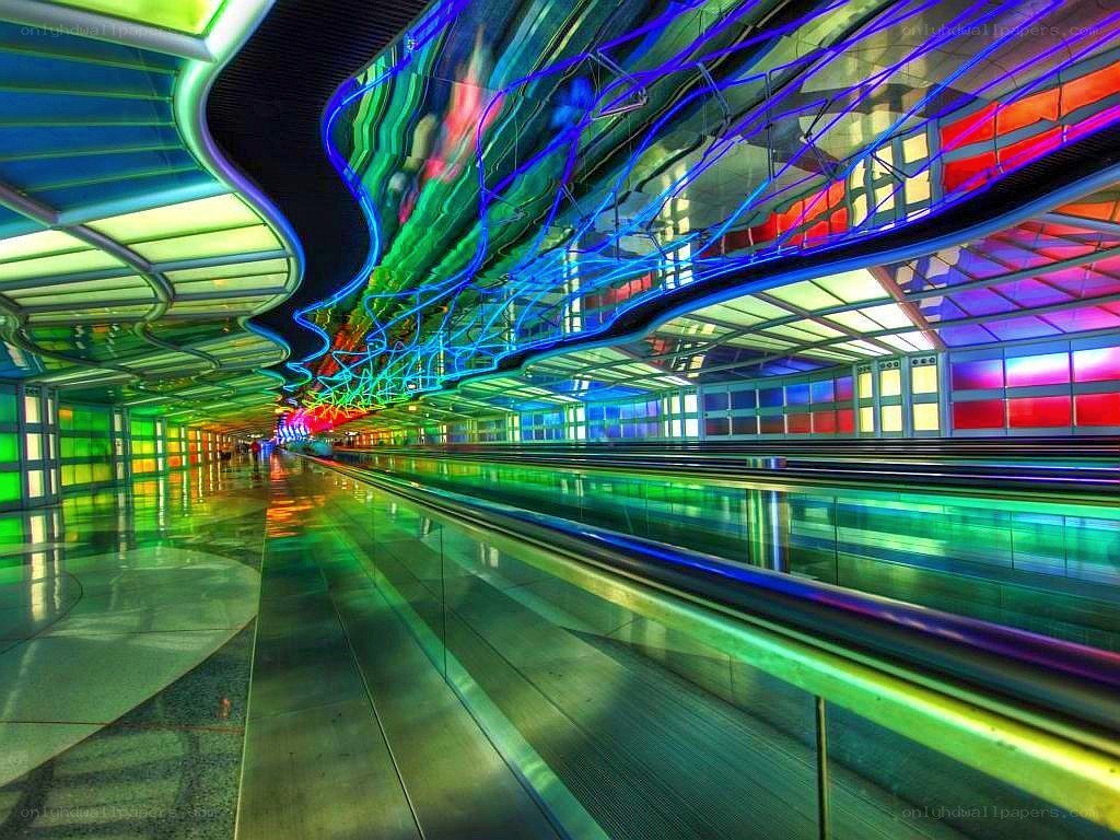 colorful airport tunnel