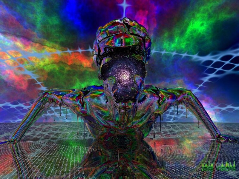 colorful alien figure in cosmic landscape