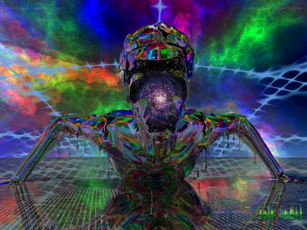 colorful alien figure in cosmic landscape