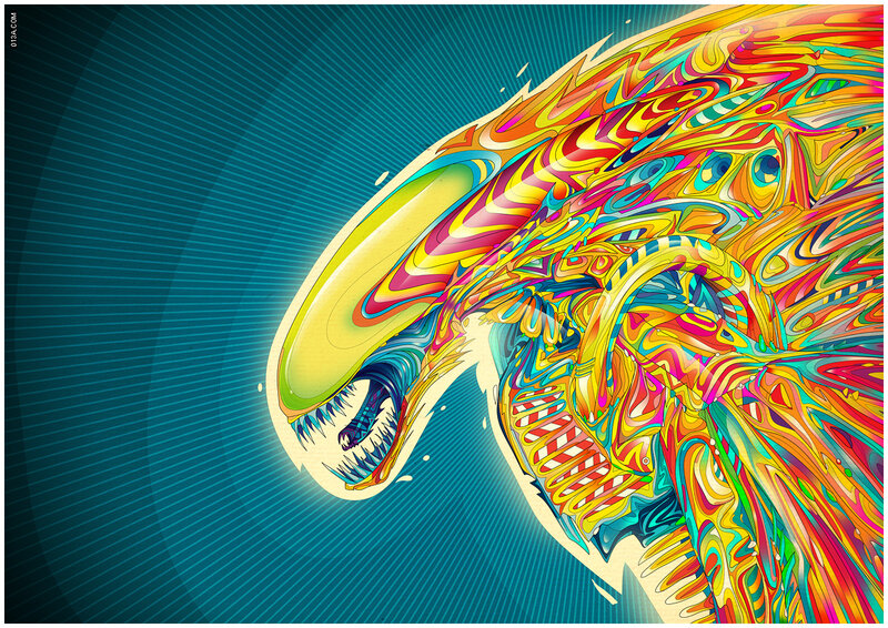 Colorful alien head illustration