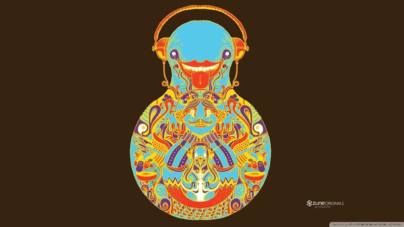 colorful alien with headphones