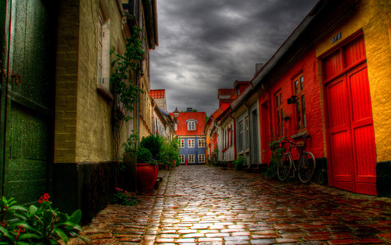 Colorful Alleyway with Cobblestones