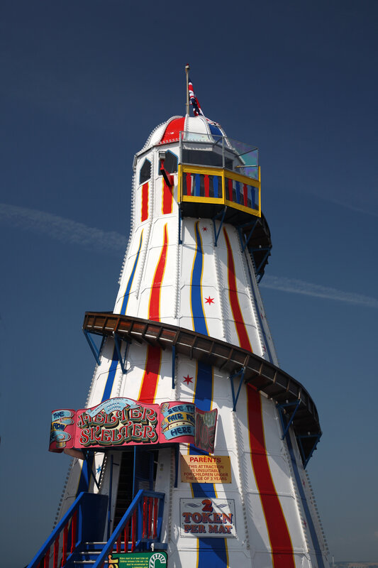Colorful amusement ride tower
