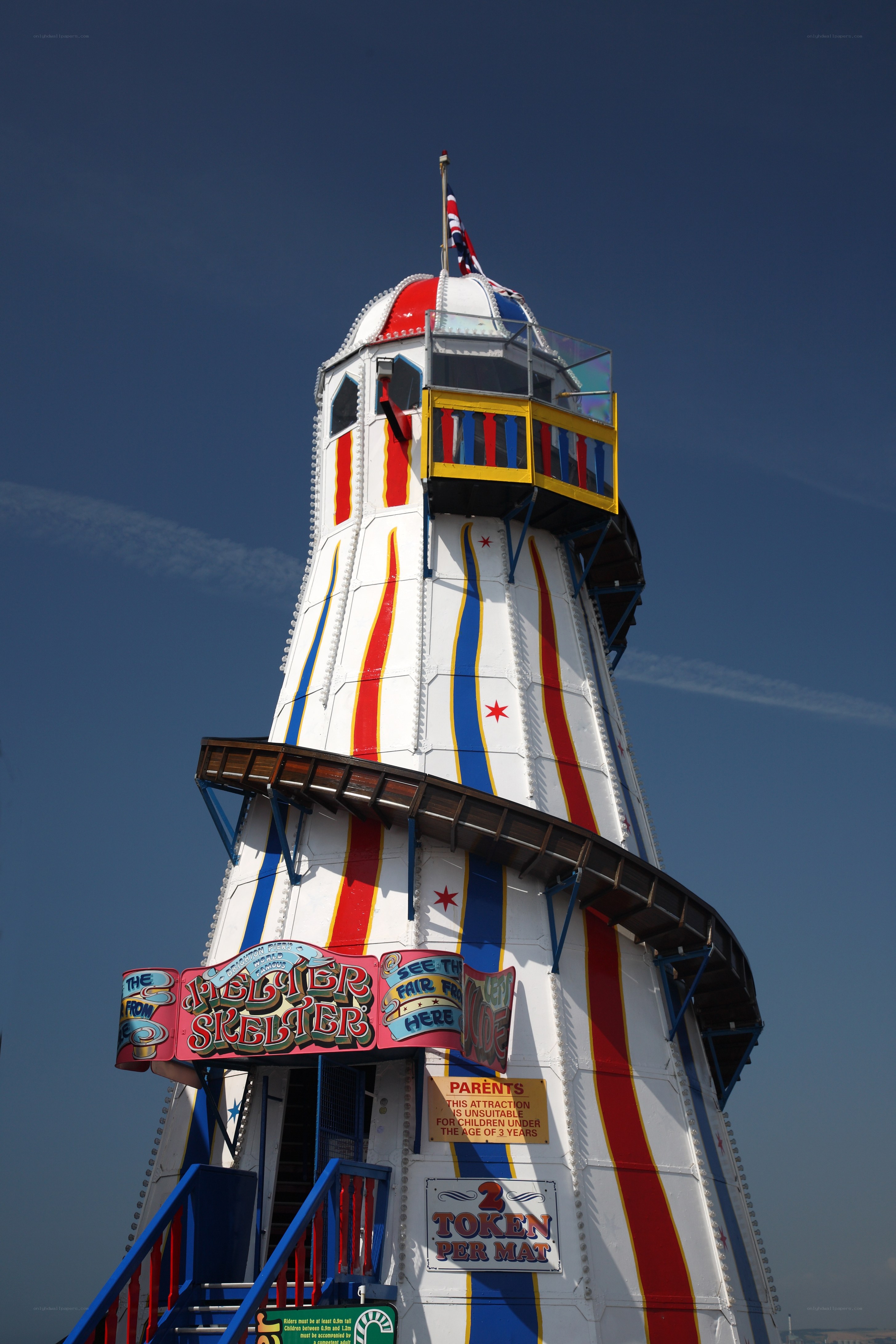 Colorful amusement ride tower
