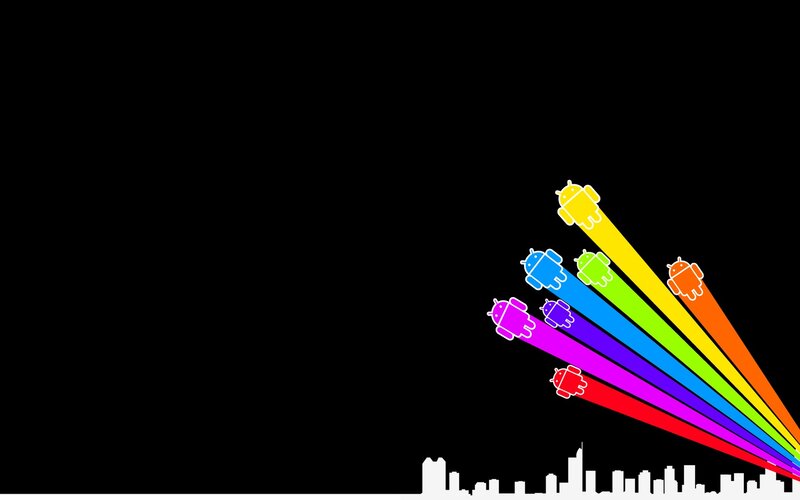Colorful Android icons flying