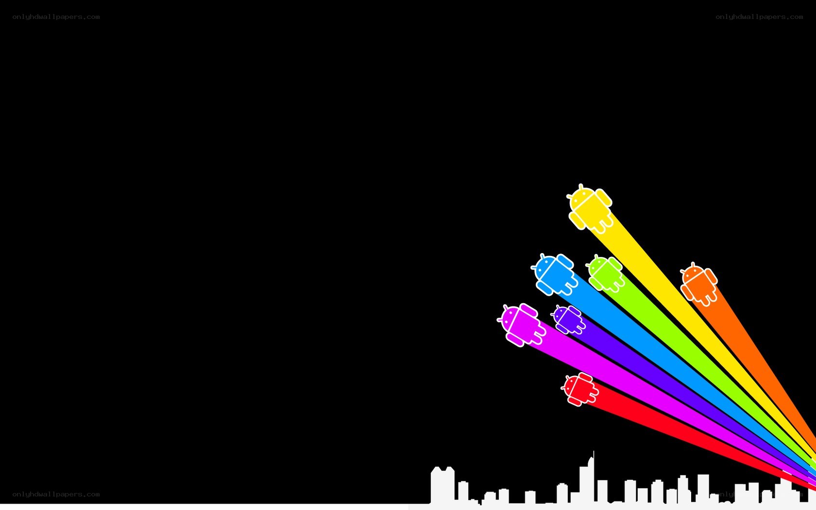 Colorful Android icons flying