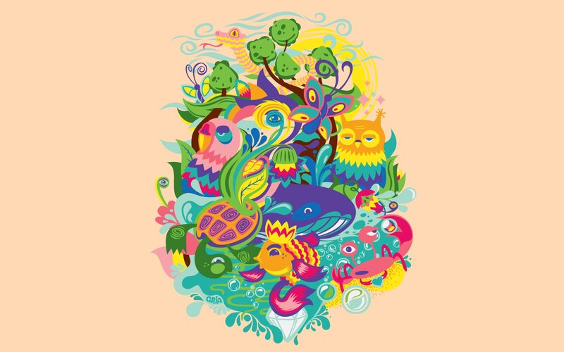 colorful animal collage art