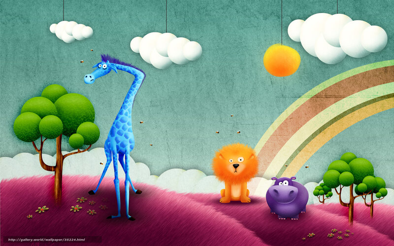 Colorful animal friends in a whimsical landscape