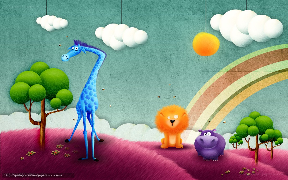 Colorful animal friends in a whimsical landscape