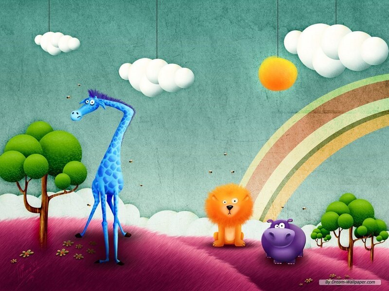 colorful animals in a whimsical landscape