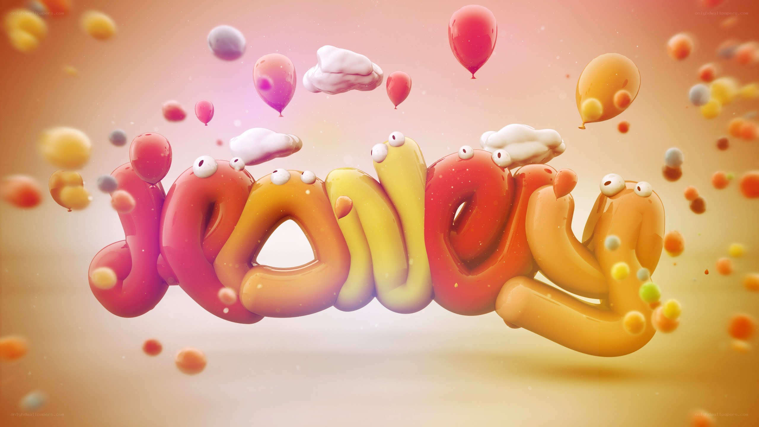 colorful animated text with balloons