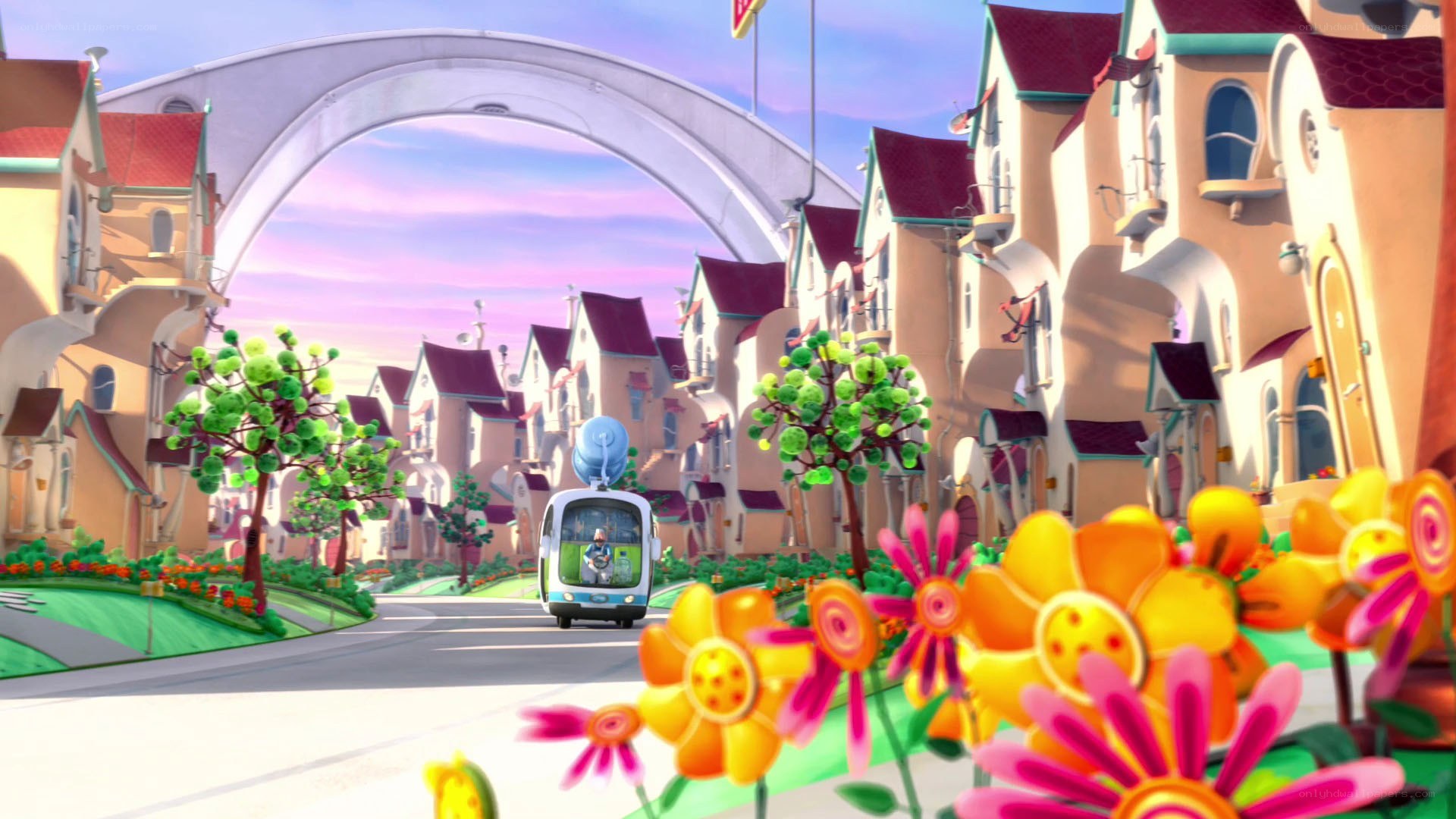 colorful animated town scene