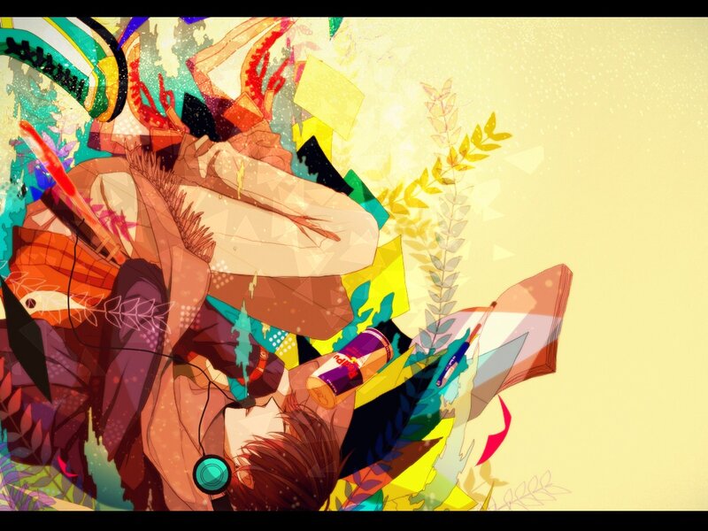 colorful anime art with headphones