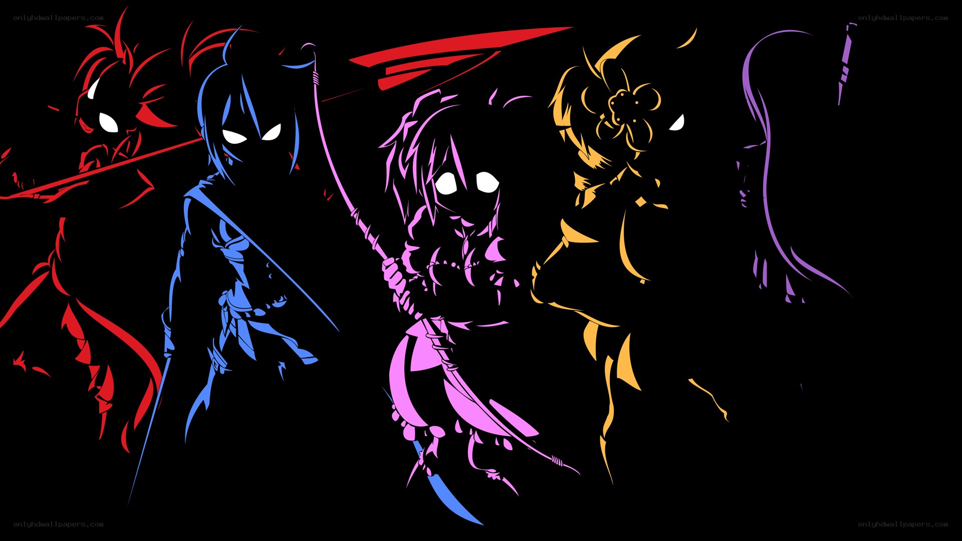 colorful anime character silhouettes