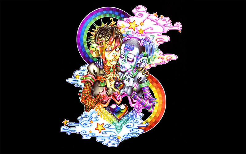 colorful anime couple art