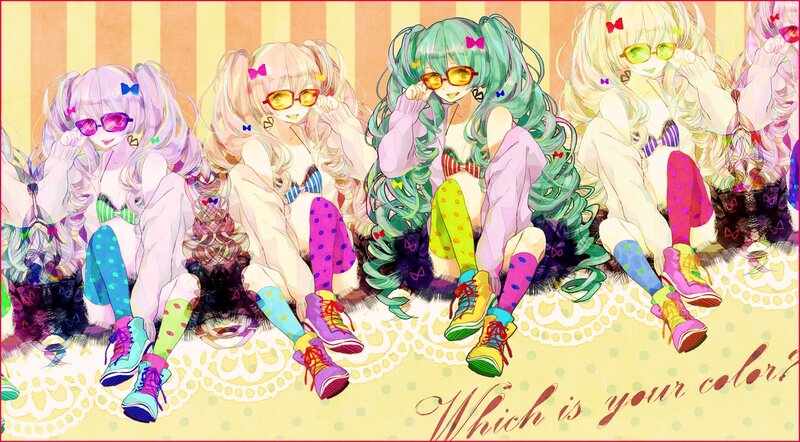 colorful anime girls sitting