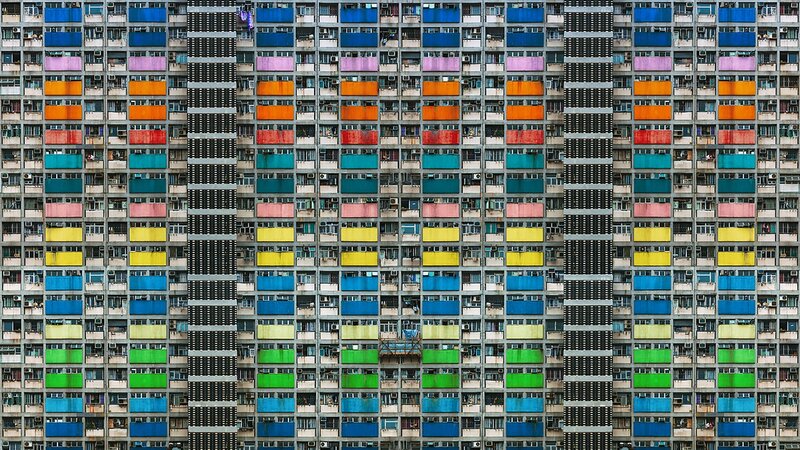 Colorful Apartment Building — Blue, Dramatic