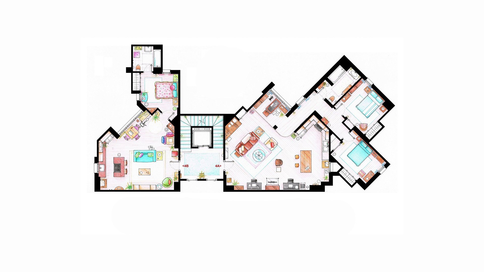 Colorful apartment floor plan