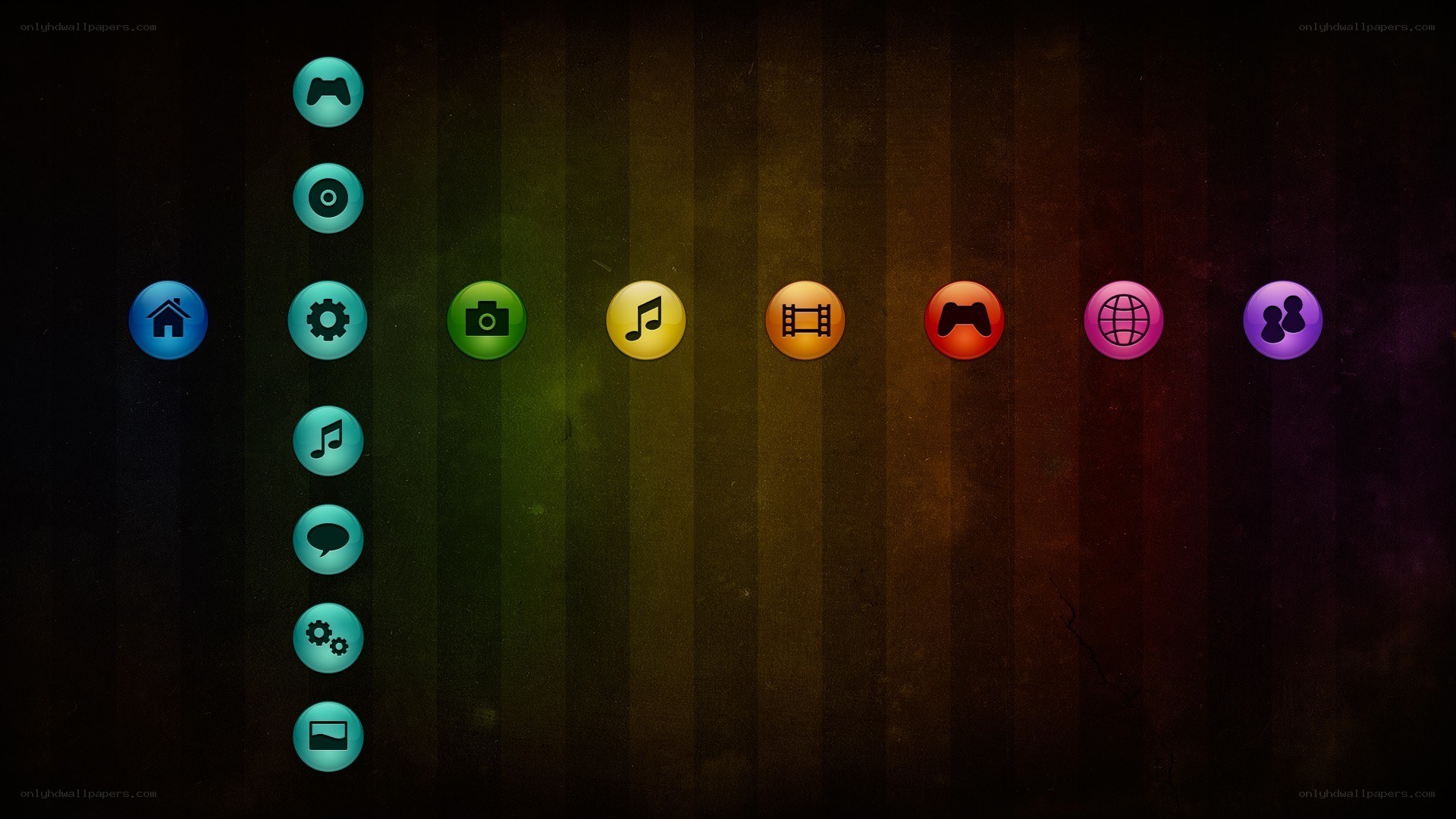 colorful app icons on dark background