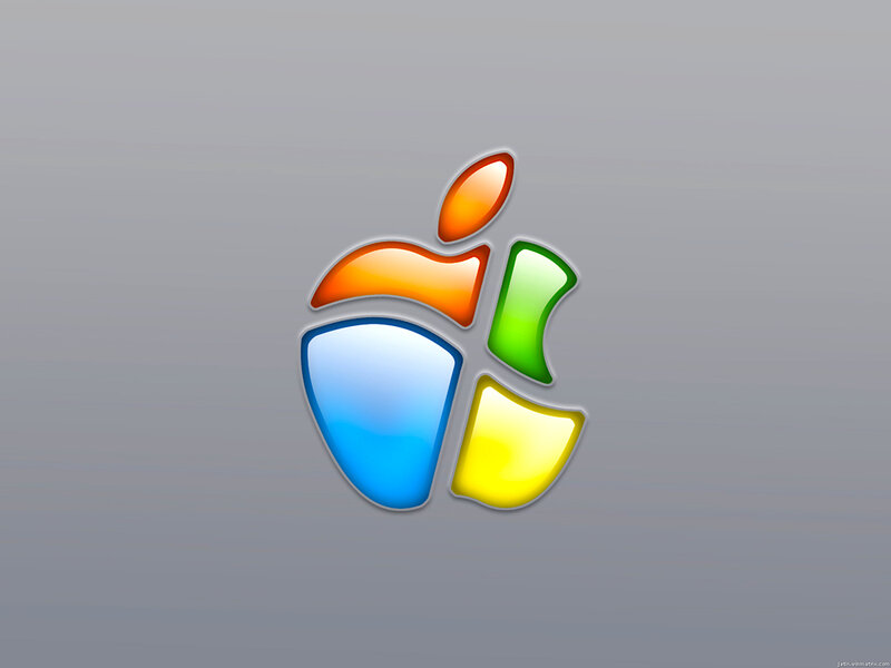 Colorful Apple Logo — Blue, Neutral, Digital Art