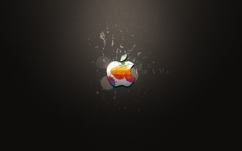 Colorful Apple logo on dark background