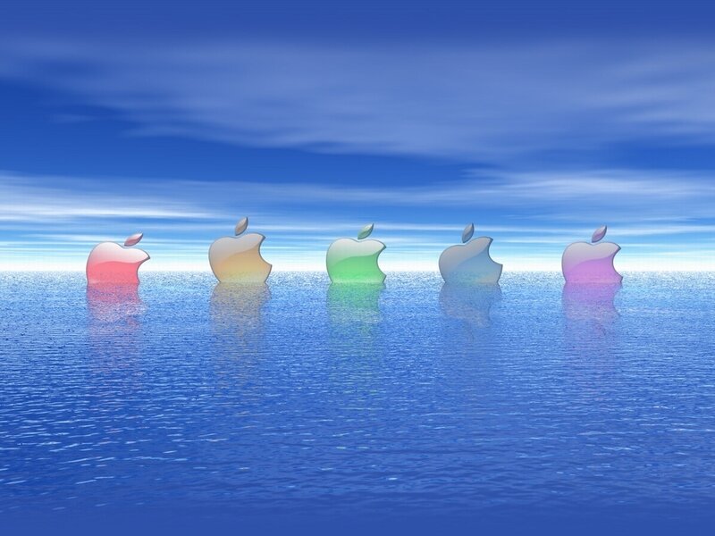 Colorful apple logos on water