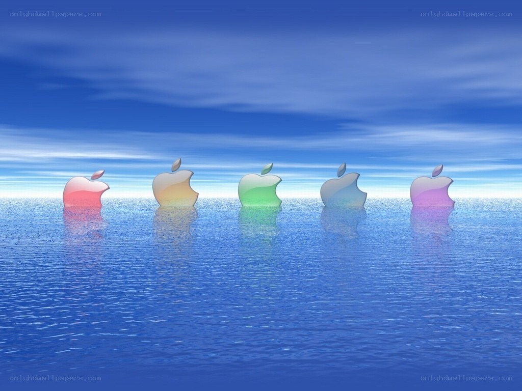 Colorful apple logos on water
