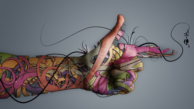 colorful arm with abstract patterns