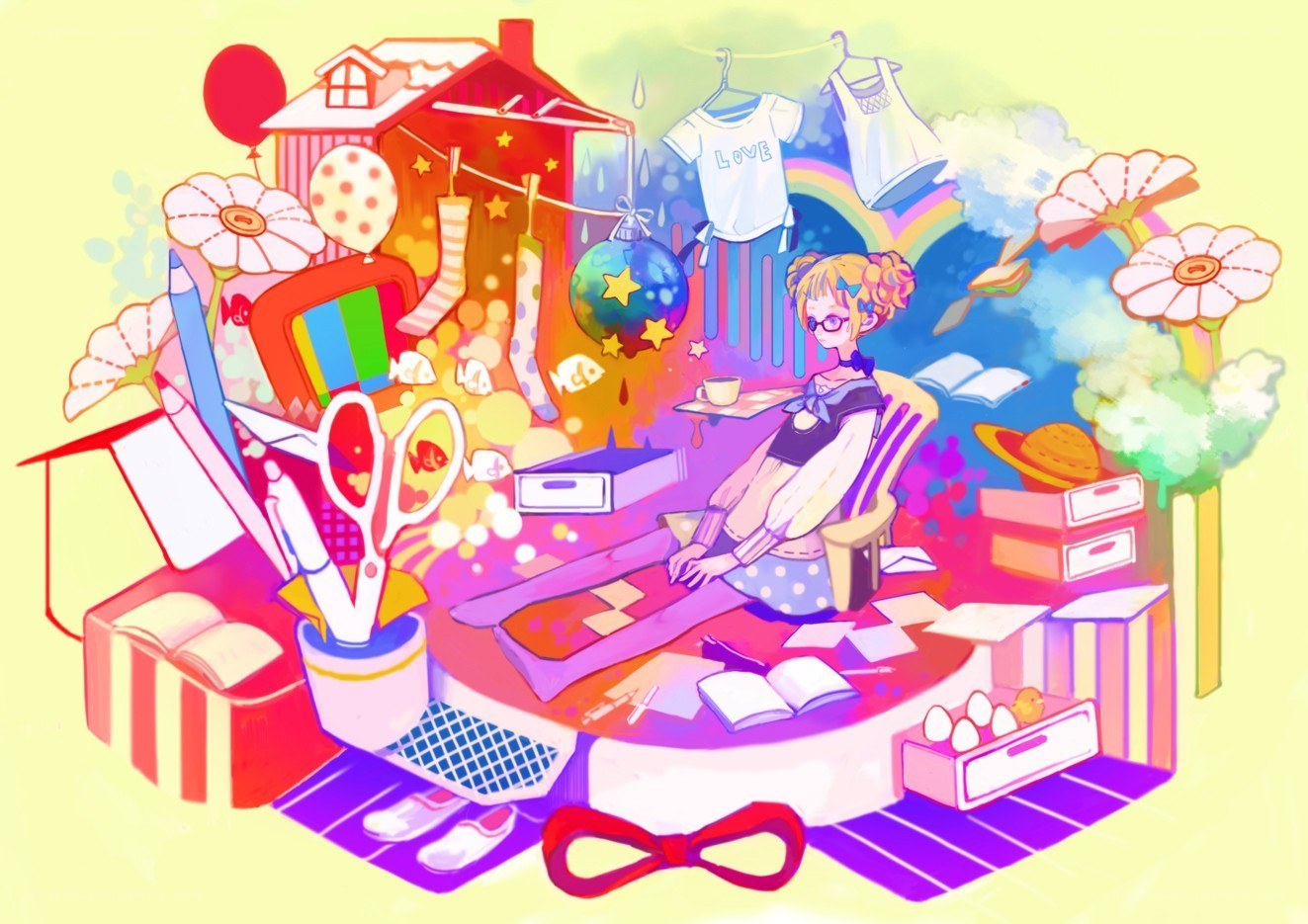 Colorful art studio scene