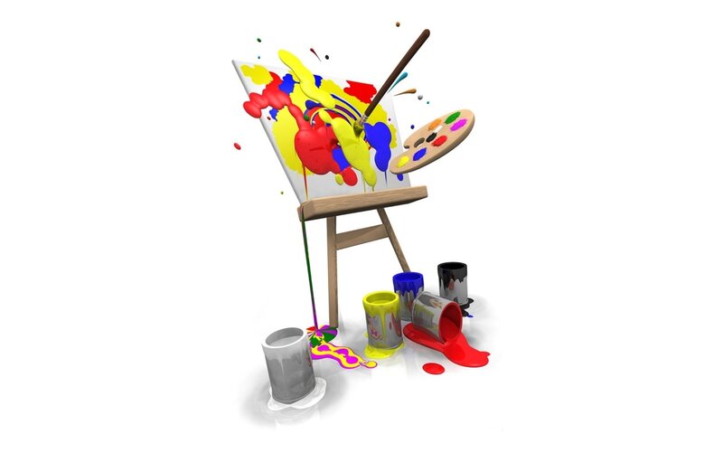 Colorful art supplies on easel