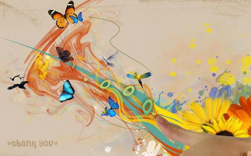 Colorful art with butterflies and birds