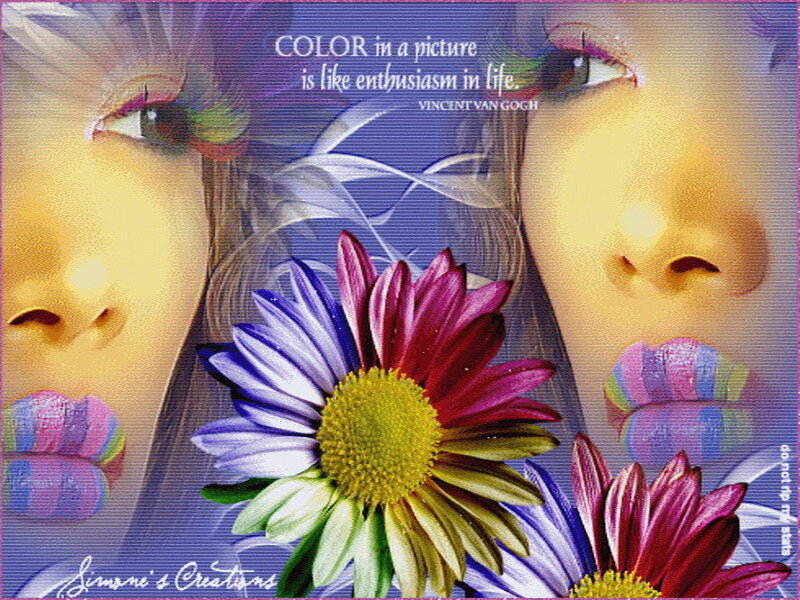Colorful art with flowers and faces