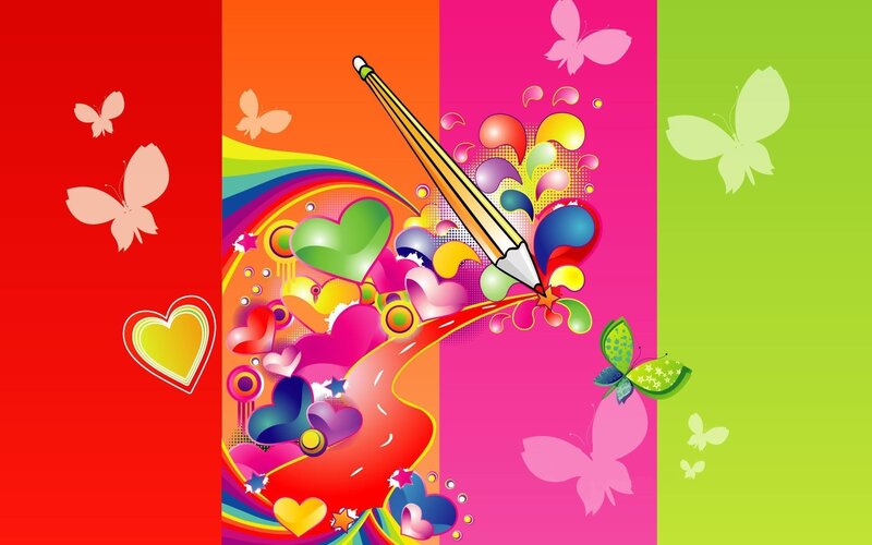 colorful art with pencil and hearts
