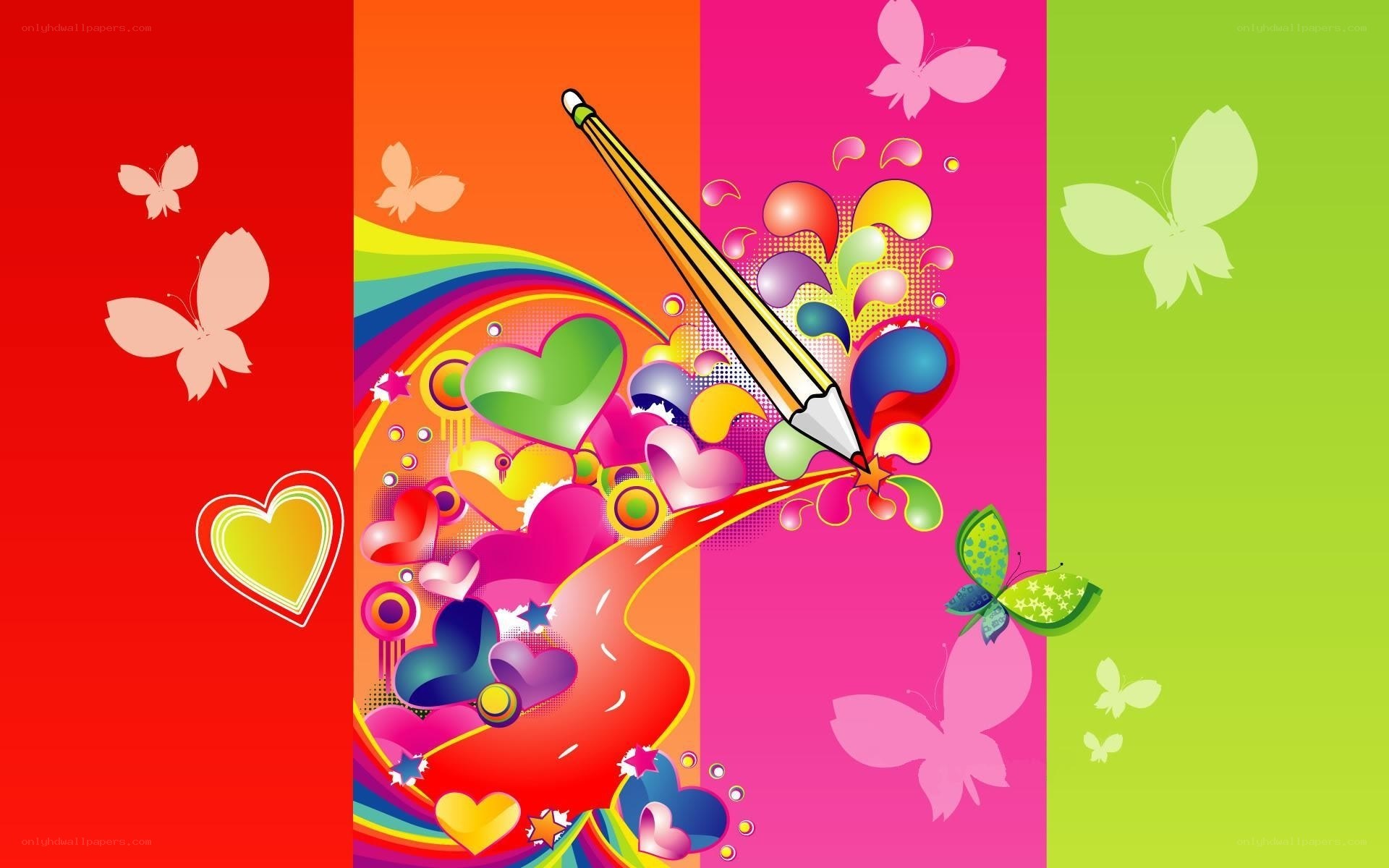 colorful art with pencil and hearts