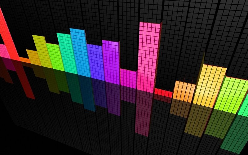 Colorful Audio Bars — Black, Dynamic, Digital Art, Grid, Pink, Blue