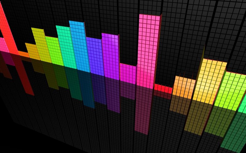 Colorful Audio Bars — Black, Dynamic, Digital Art, Grid, Pink
