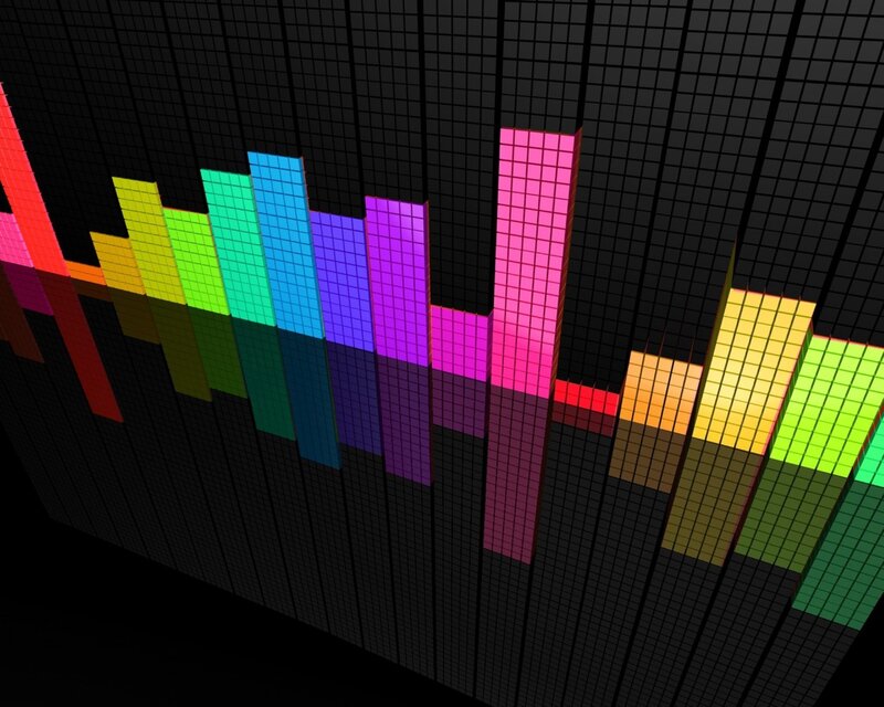 Colorful Audio Bars — Black, Dynamic, Digital Art, Grid, Red, Green