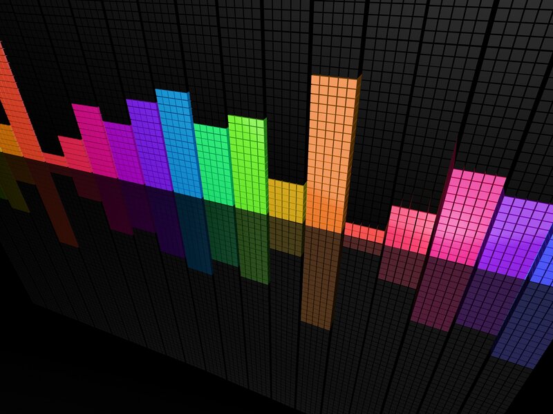 Colorful Audio Bars — Black, Dynamic, Digital Art, Grid, Reflection, Green