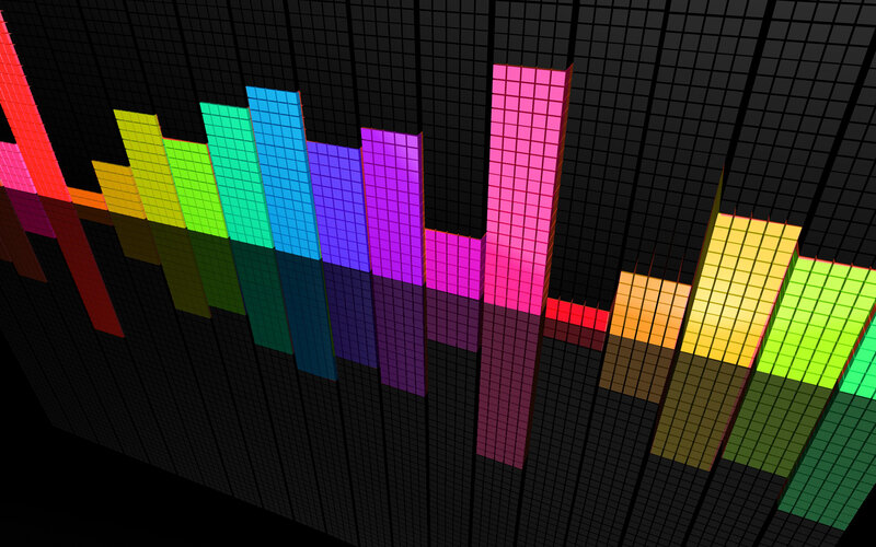 Colorful Audio Bars — Black, Dynamic, Digital Art