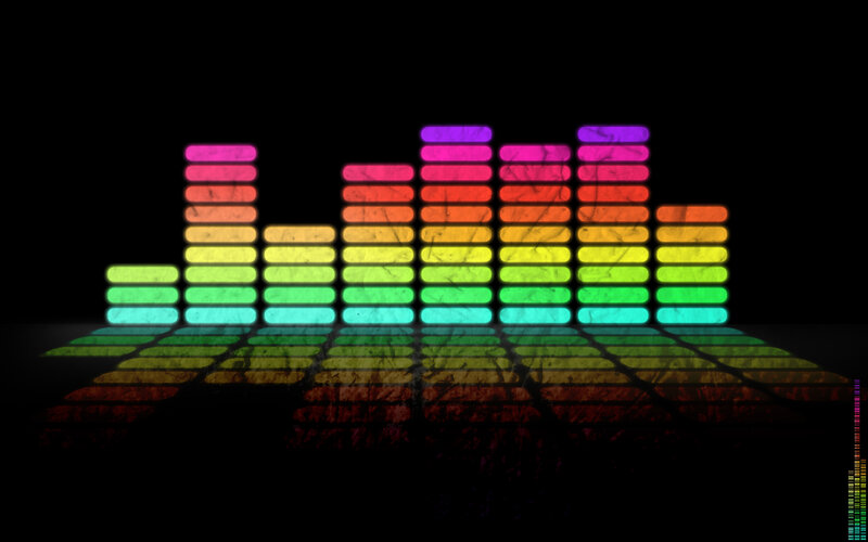 Colorful Audio Equalizer — Black, Dynamic, Digital Art, Bars, Grid